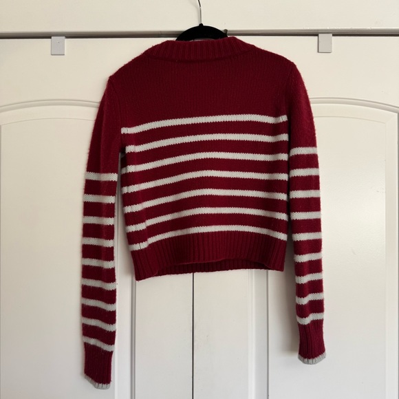 La Ligne BURGUNDY/LIGHT BLUE Cashmere Blend Mini Marin Sweater - Picture 12 of 14